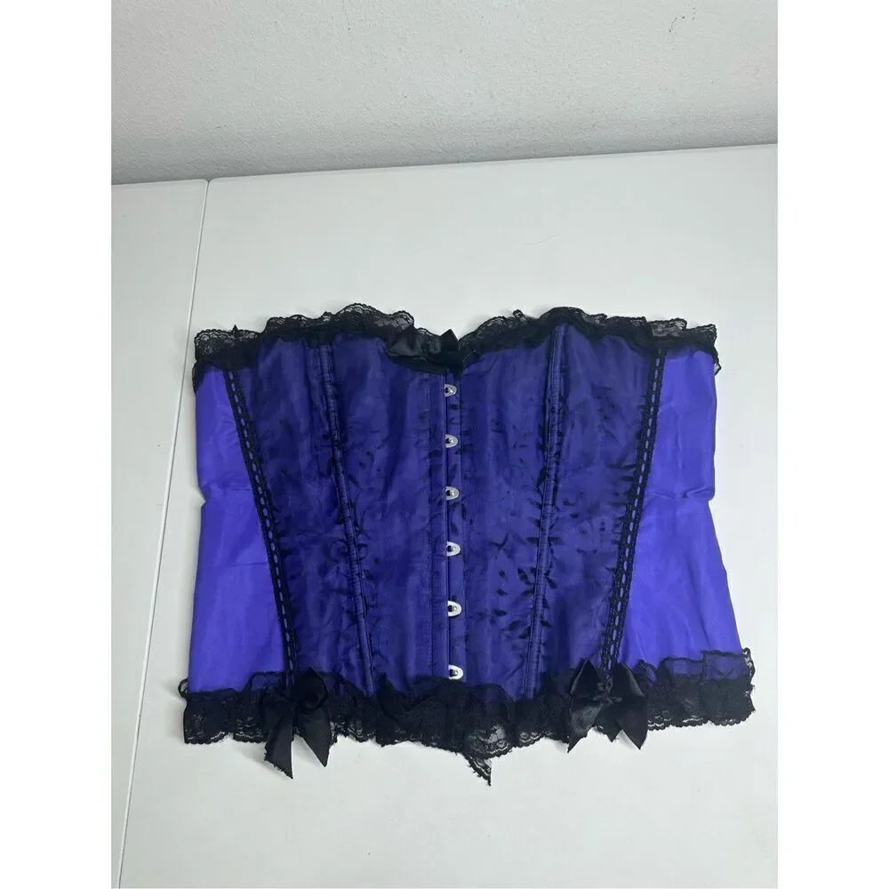 Vintage Black Purple Satin Lace Goth Corset Lingerie Sz 5X